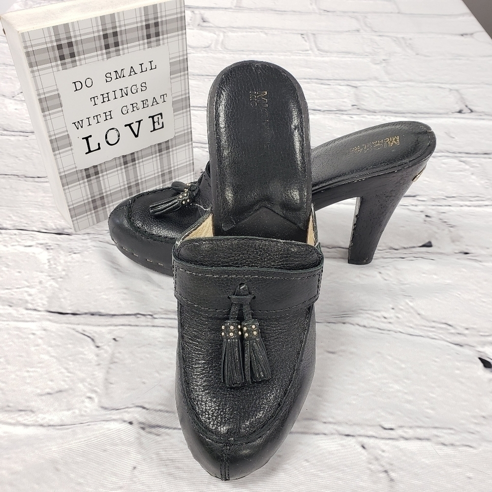 MICHAEL Kors Platform Leather Black Slide Mules 9